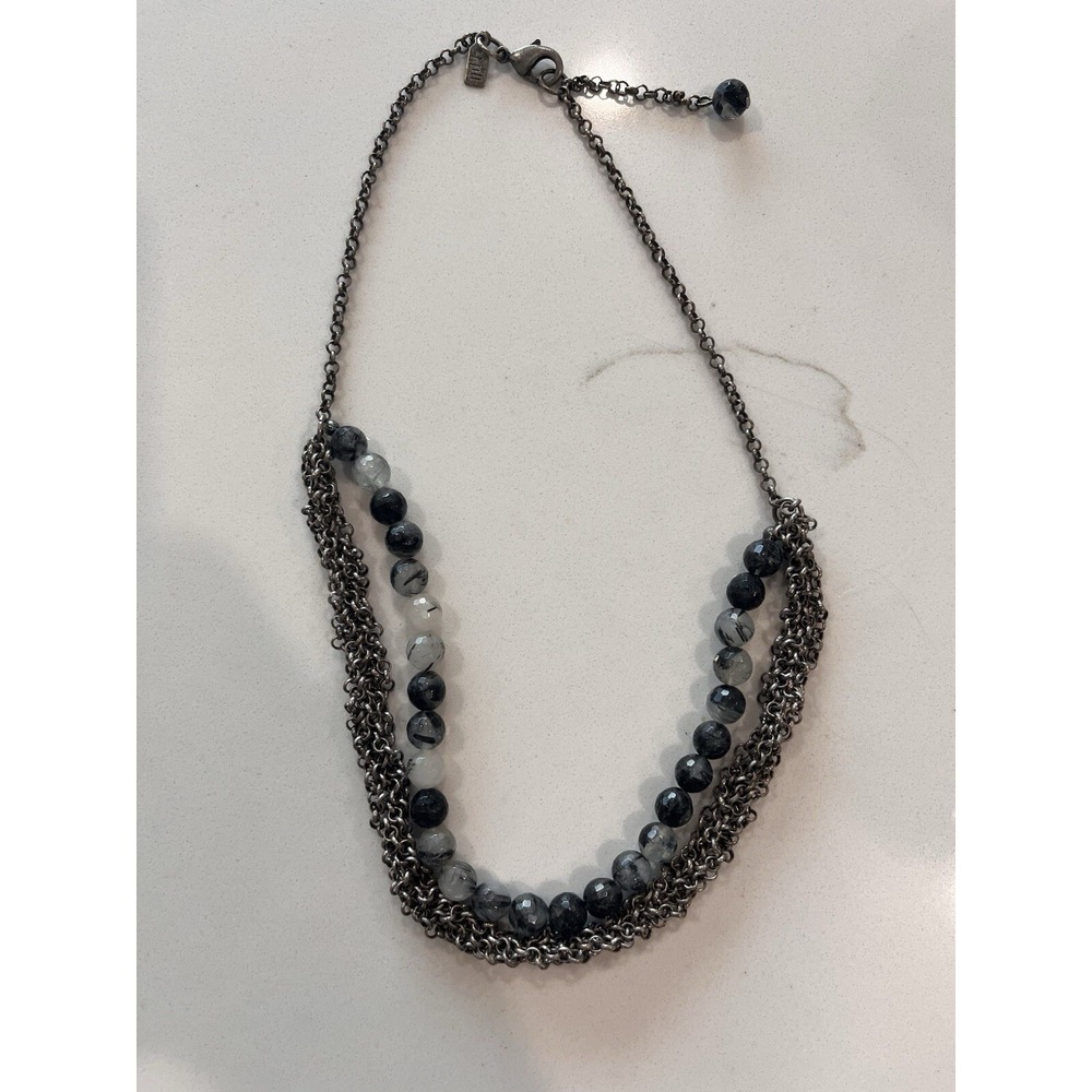 J. Jill Beaded Double Strand Necklace Black White Gray‎ Metal